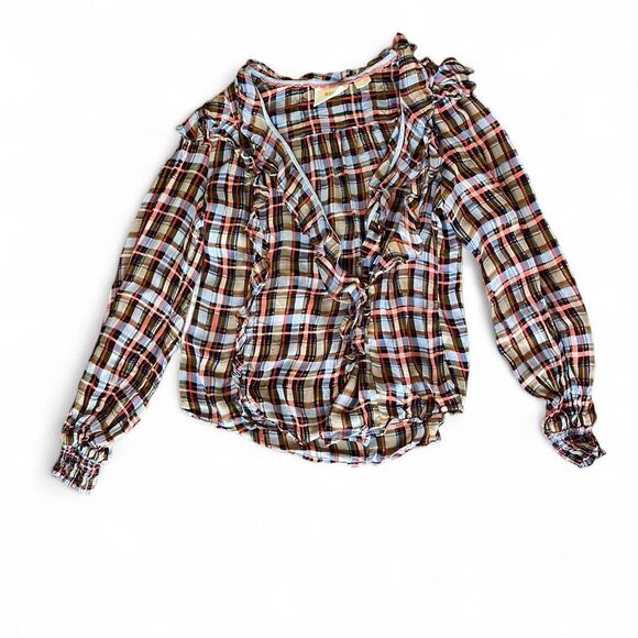 Anthropology Maeve Laila plaid wrap ruffle top - Picture 6 of 8